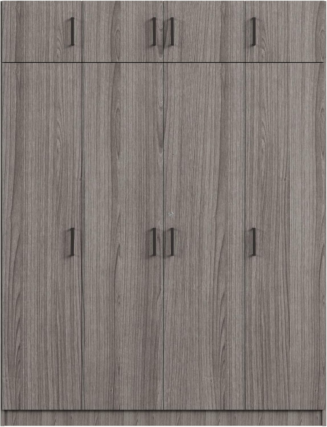 Gray 4-Door 1 Drawer Wood Wardrobe J3015