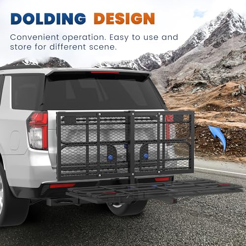 500 Lbs Folding Hitch Mount Cargo Carrier, 2" Hitch Receiver, 60" x 24" x 14" Size M419