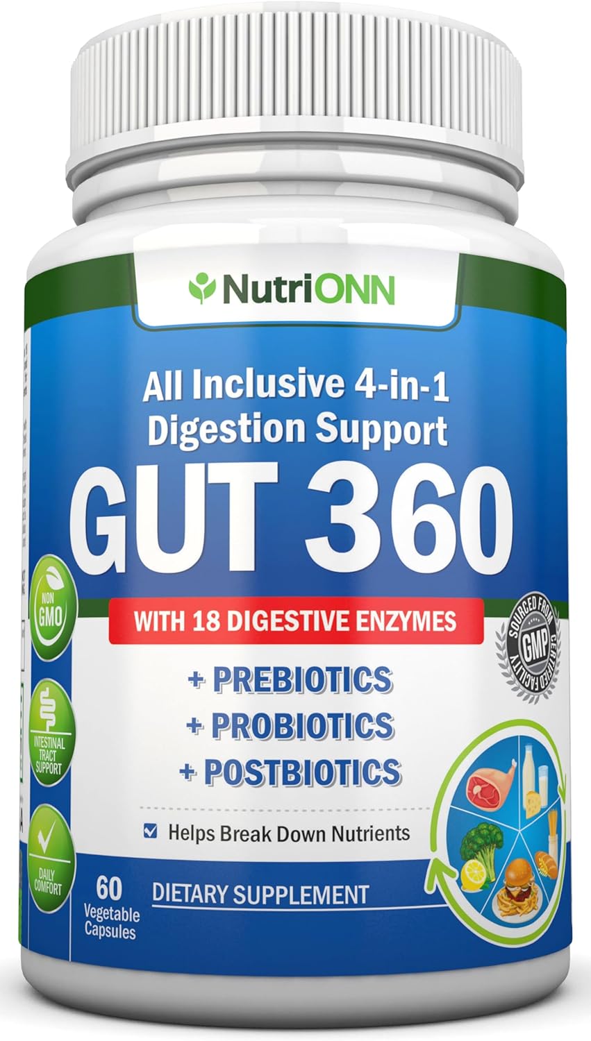 Probiotics, Prebiotics & Postbiotics with 18 Digestive Enzymes - 4-in-1 Complete Gut & Digestive Support Supplement - Non GMO - Vegan T86276