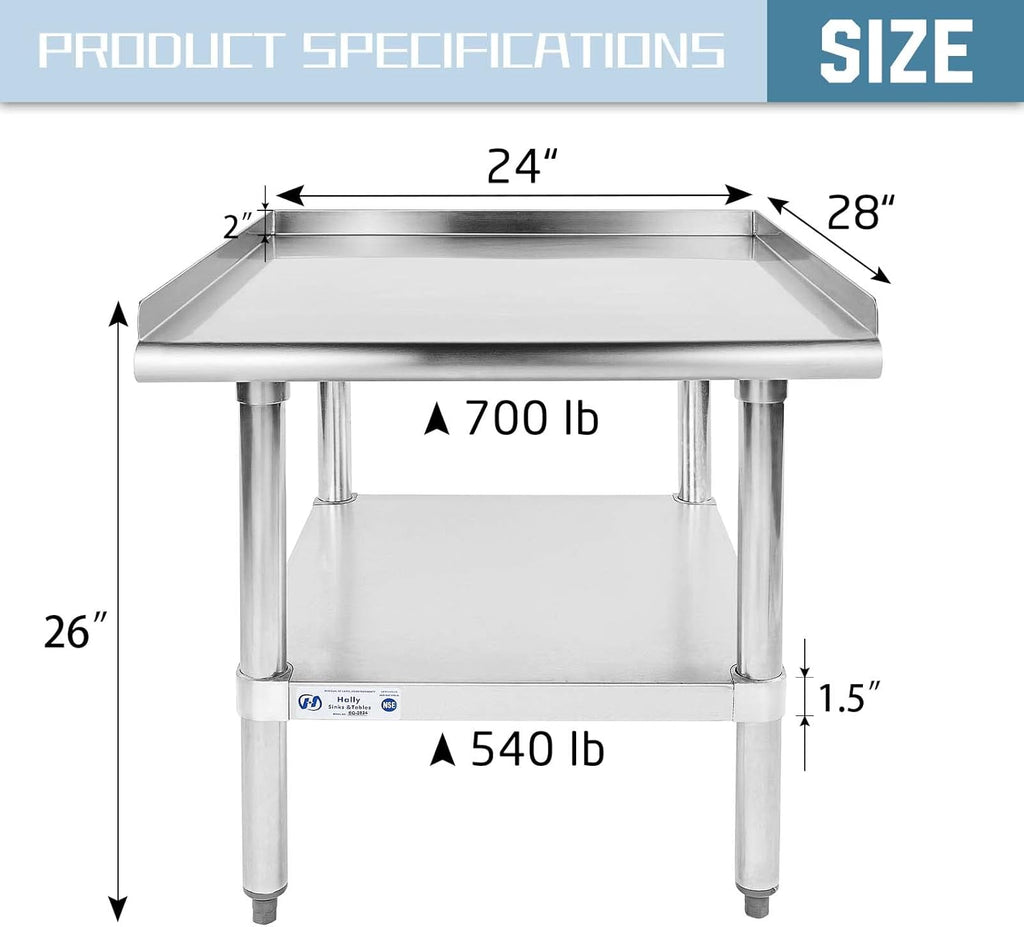 Stainless Steel Equipment Stand 28x24 Inches with Undershelf L929