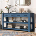 Navy Blue Acacia Wood Console Table with 4 Drawers and 2 Shelves E9300