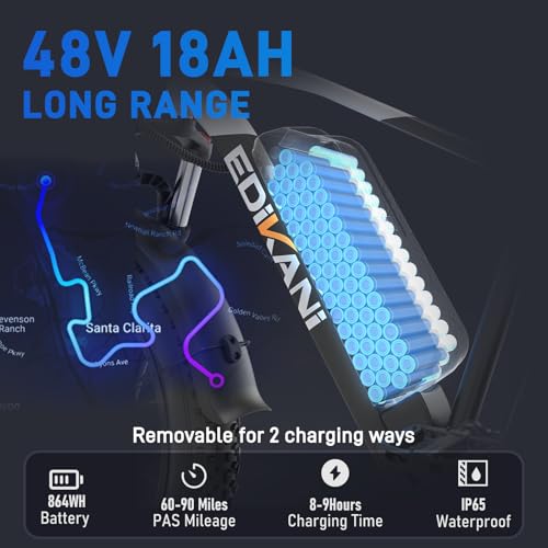 26" Electric Bike, 90 Miles, 34MPH, Peak 1500W, Fat Tire, 48V 864WH Removable Battery, Brake Light K978217