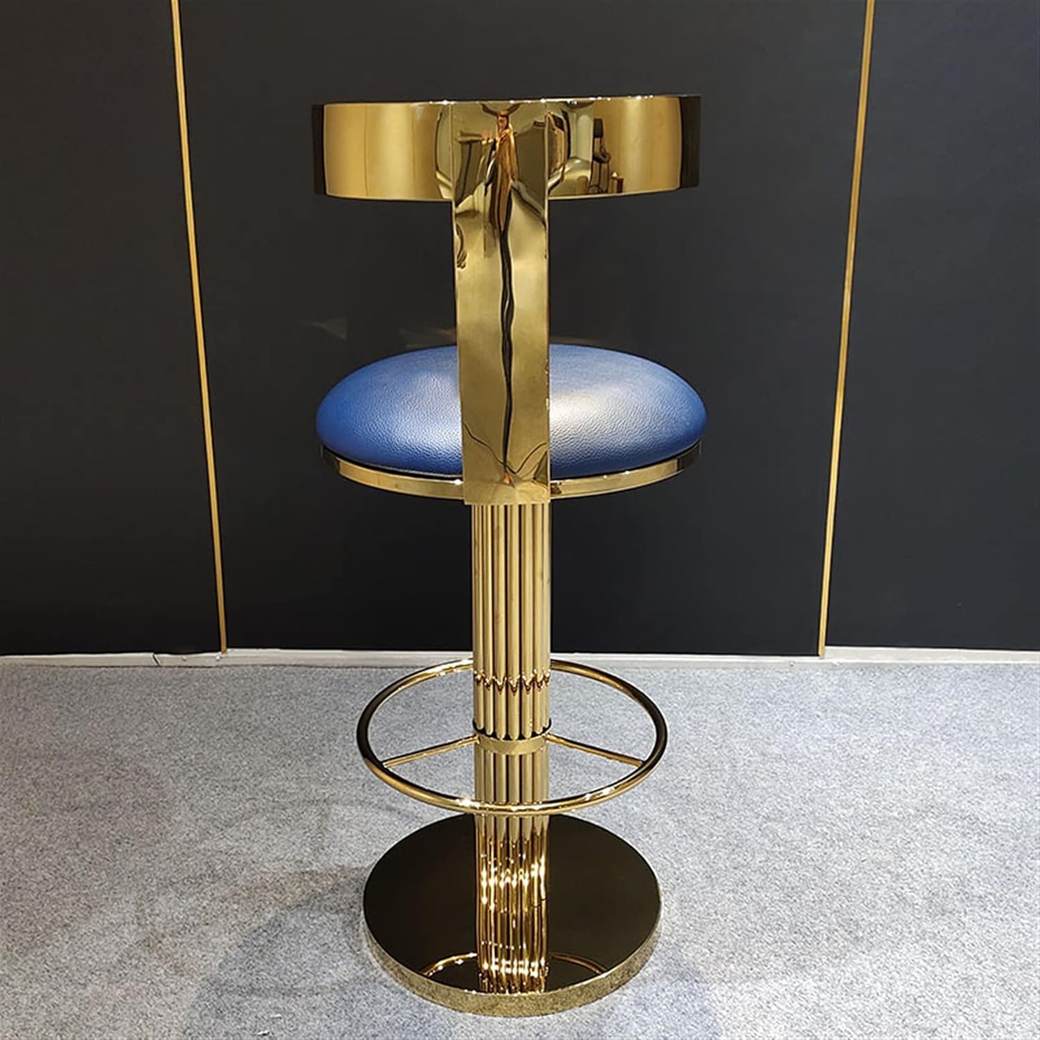 Champagne Gold Blue Stainless Steel Microfiber Leather 360-degree Rotating Bar Stools with Backrest 45X68X95CM H618