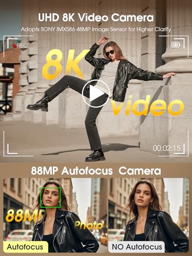 88MP Digital Camera with WiFi, Touch Screen, 16X Zoom, Autofocus, Anti-Shake, Dual Camera, 2 Batteries, 64GB Card, Flash, Lens Hood B37081