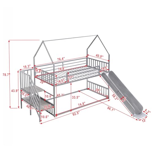 Black Twin Over Twin Metal Bunk Bed with Slide and Storage Staircase A5648