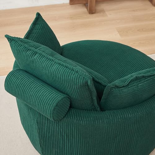 Oversized Corduroy Accent Barrel Chair with Storage Ottoman R758