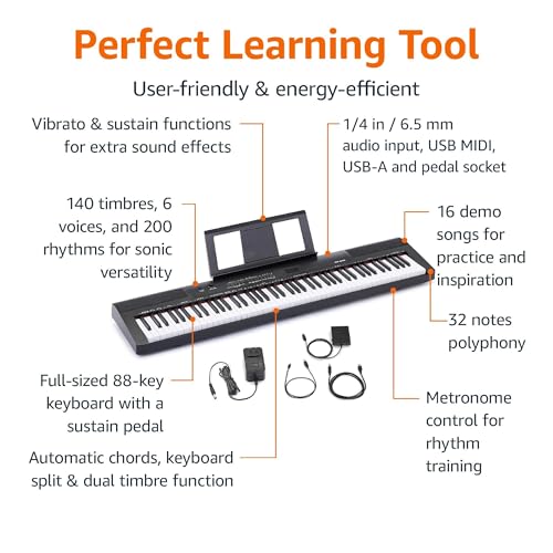 Black 88-Key Semi-Weighted Digital Piano with Sustain Pedal X550885