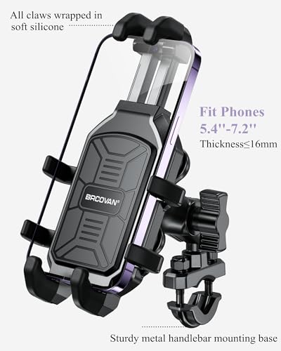 Motorcycle Phone Holder with Vibration Dampener, Adjustable Handlebar Cradle Fit 5.4''-7.2'' Smartphone A167