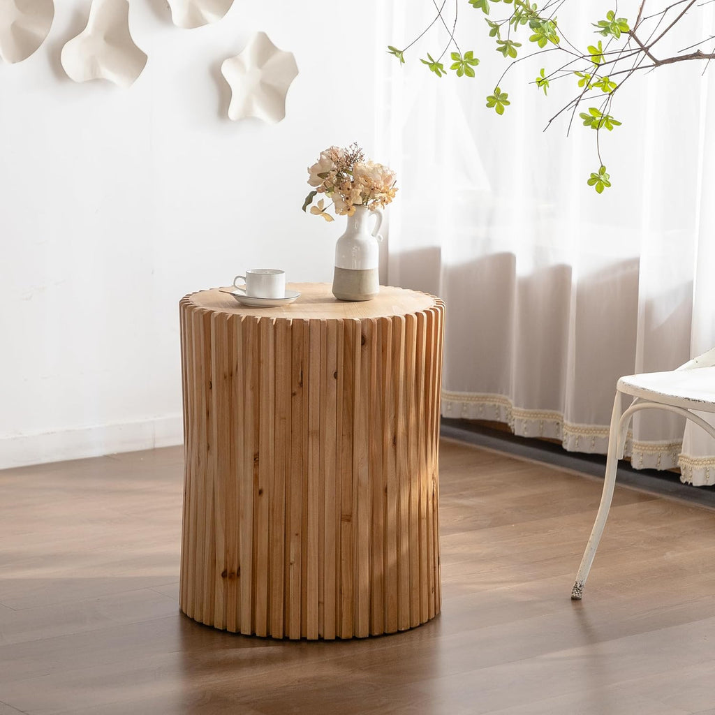 Cylindrical Coffee Table with Vertical Texture Relief Design T814