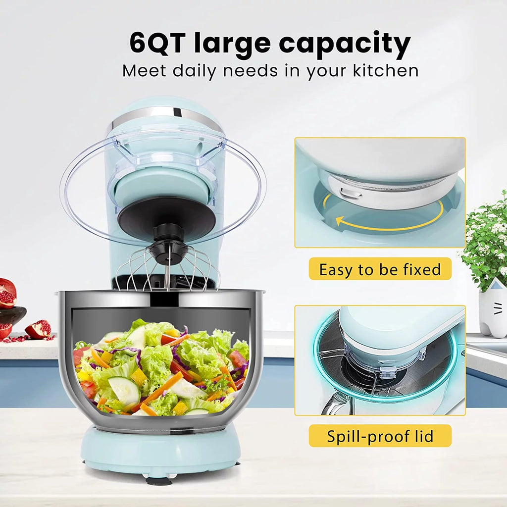 660W 10 Speed 6 Quart Tilt-Head Electric Stand Mixer with Beater, Dough Hook, Wire Whip and Egg Separator, Blue Y48329