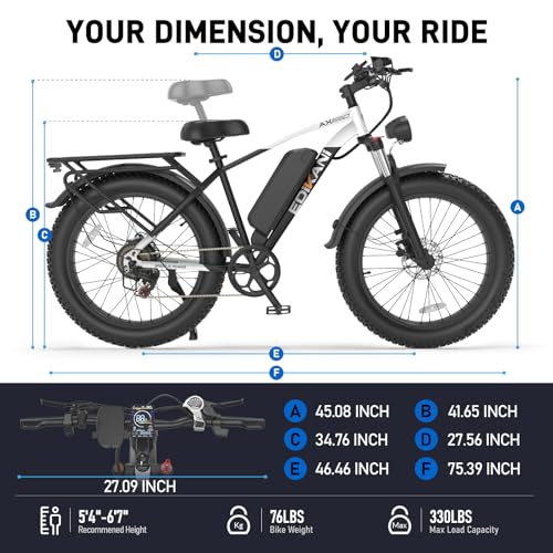 26" Electric Bike, 90 Miles, 34MPH, Peak 1500W, Fat Tire, 48V 864WH Removable Battery, Brake Light K978217