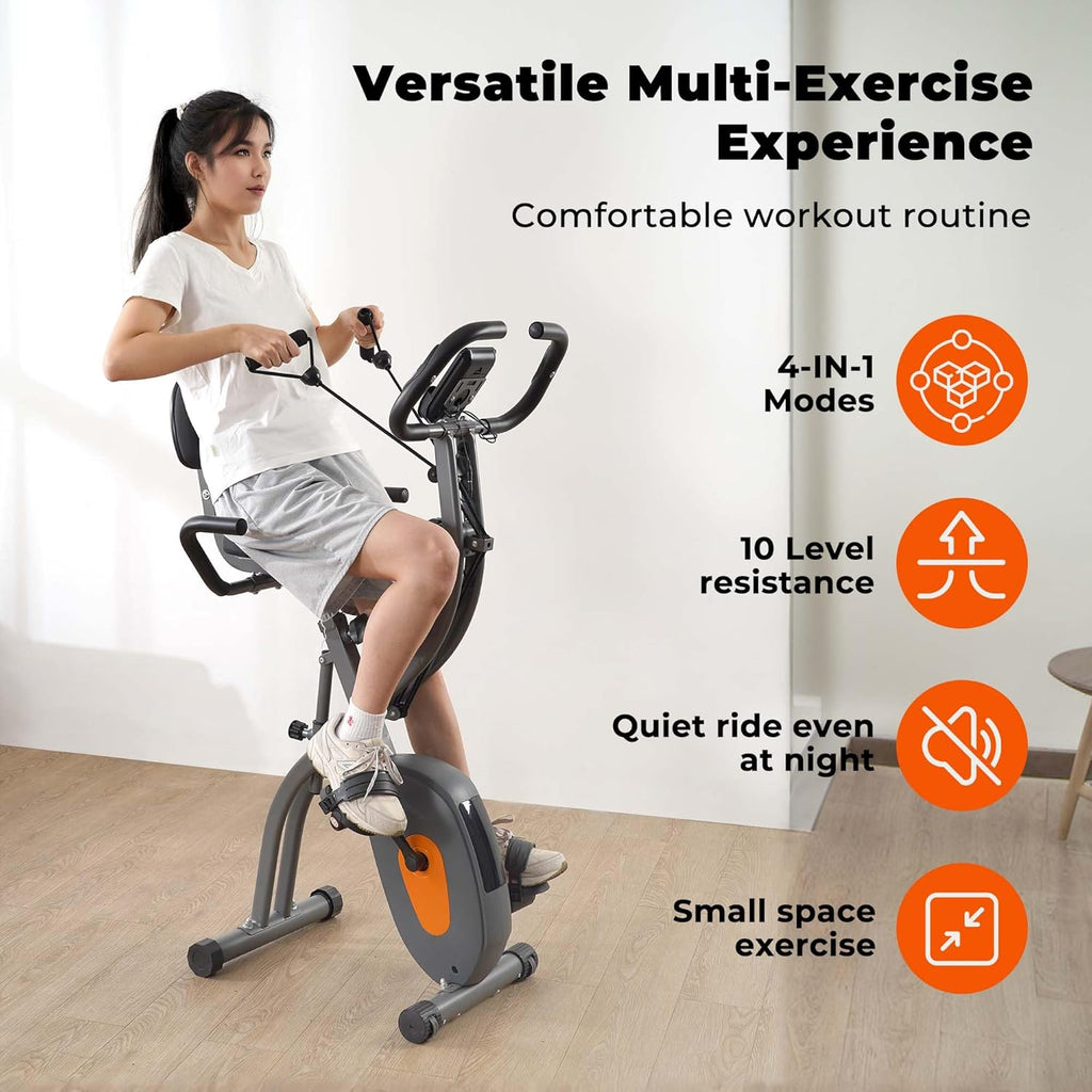 Folding Exercise Bike with Arm Resistance Bands & Pulse Sensor LCD Monitor K4876