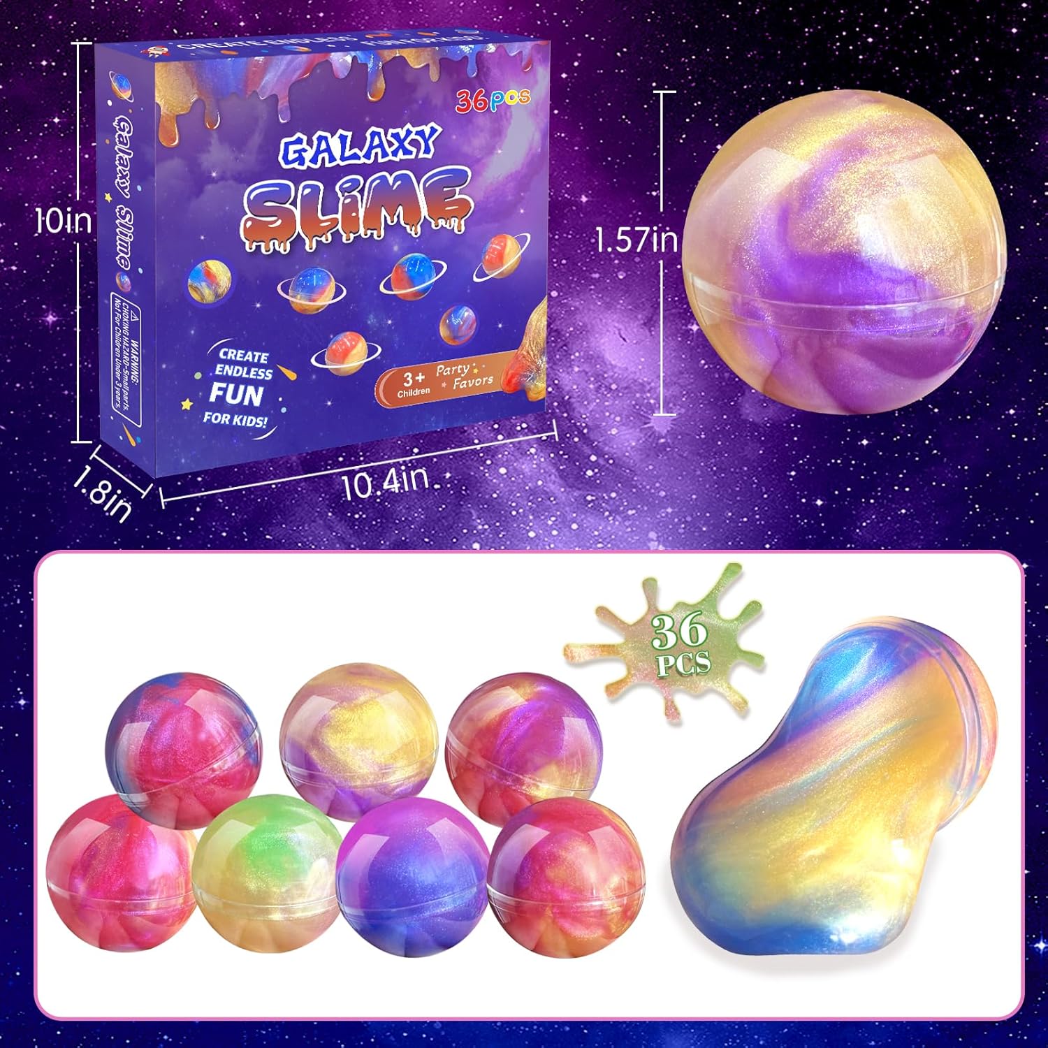 36 Pack Slime Balls DIY Stress Relief Putty Toy Stretchy Non-Sticky W705