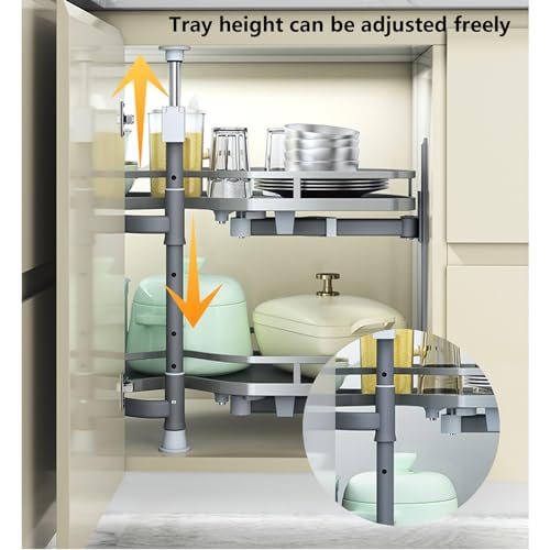 2-Tier Grey Pull Out Shelf Kitchen Cabinet Storage Rack X2675