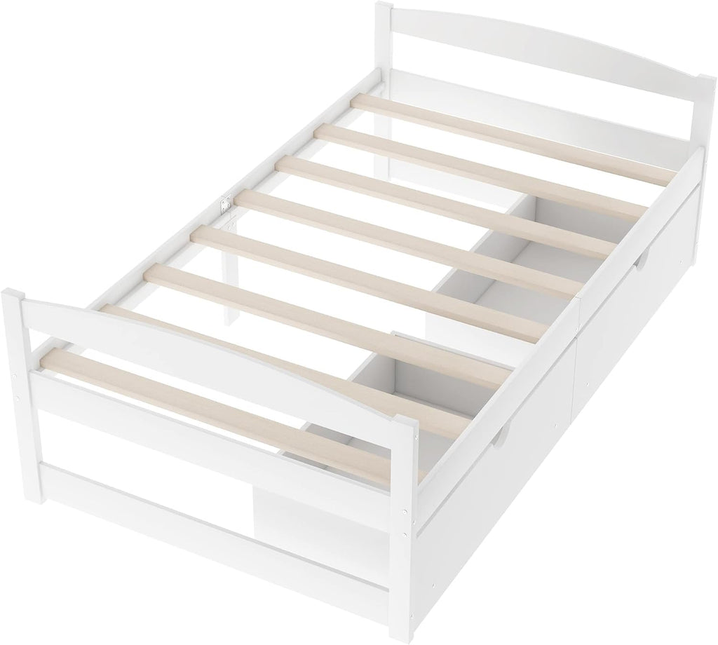 White Twin Size Wood Daybed with 2 Drawers N372
