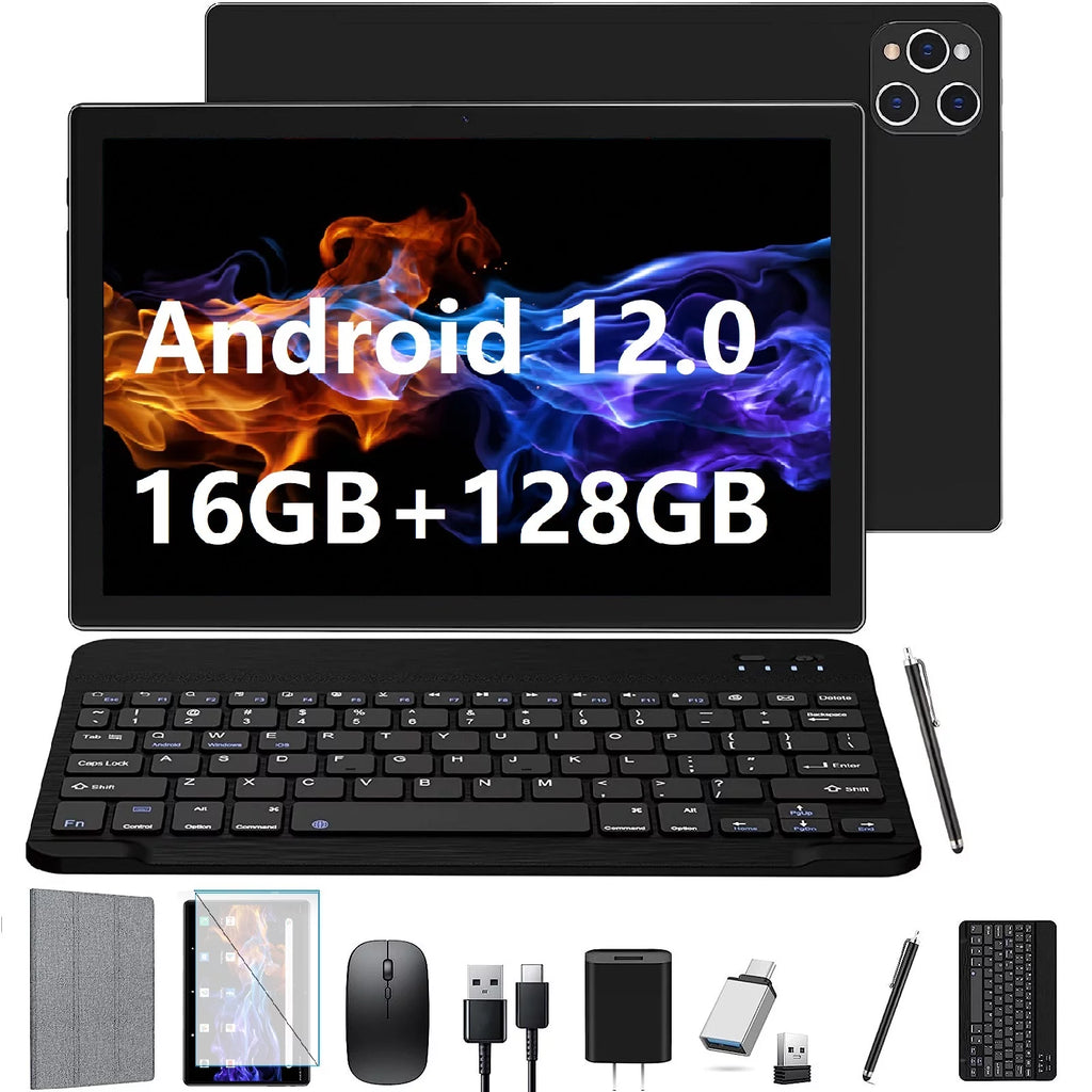 Black 10inch 128GB Android 12 Tablet with Keyboard I910585