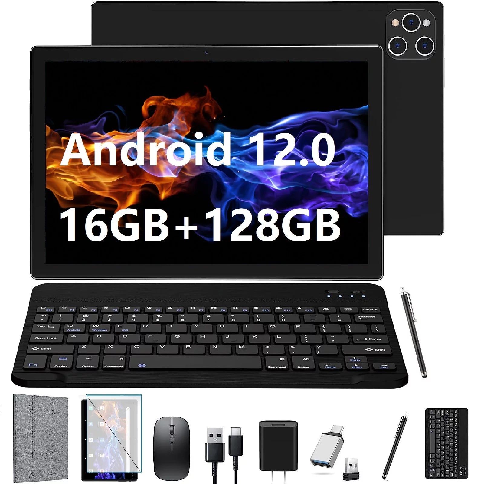 Black 10inch 128GB Android 12 Tablet with Keyboard I910585