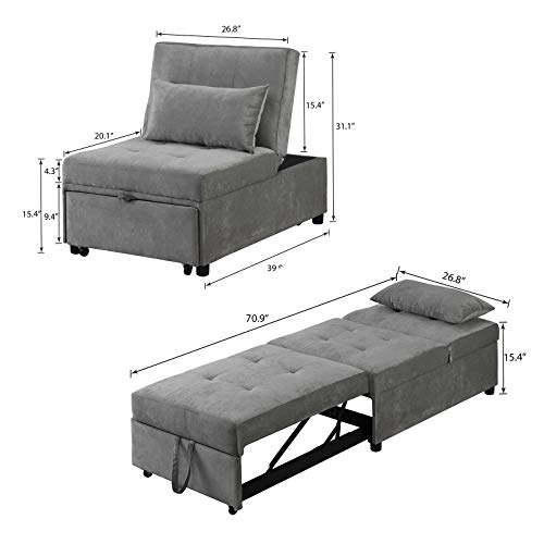 4 in 1 Faux Leather Convertible Sofa Bed with Pillow Y8255