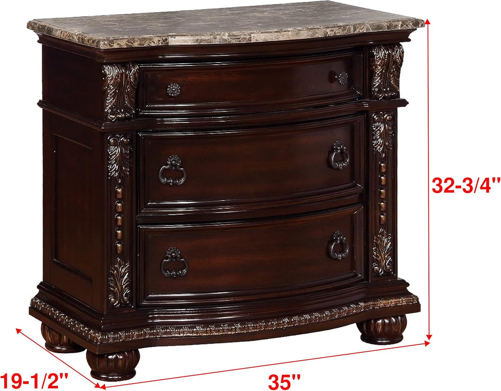 Rich Brown Cherry Finish Solid Wood 3-Drawer Nightstand B9918