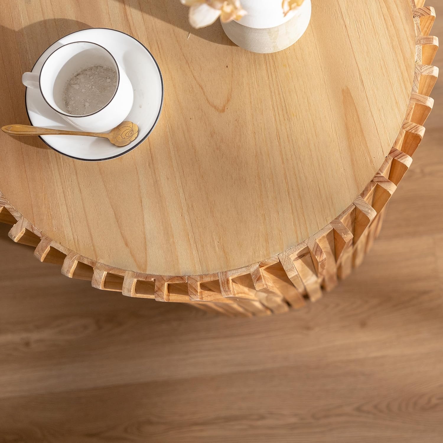 Cylindrical Coffee Table with Vertical Texture Relief Design T814