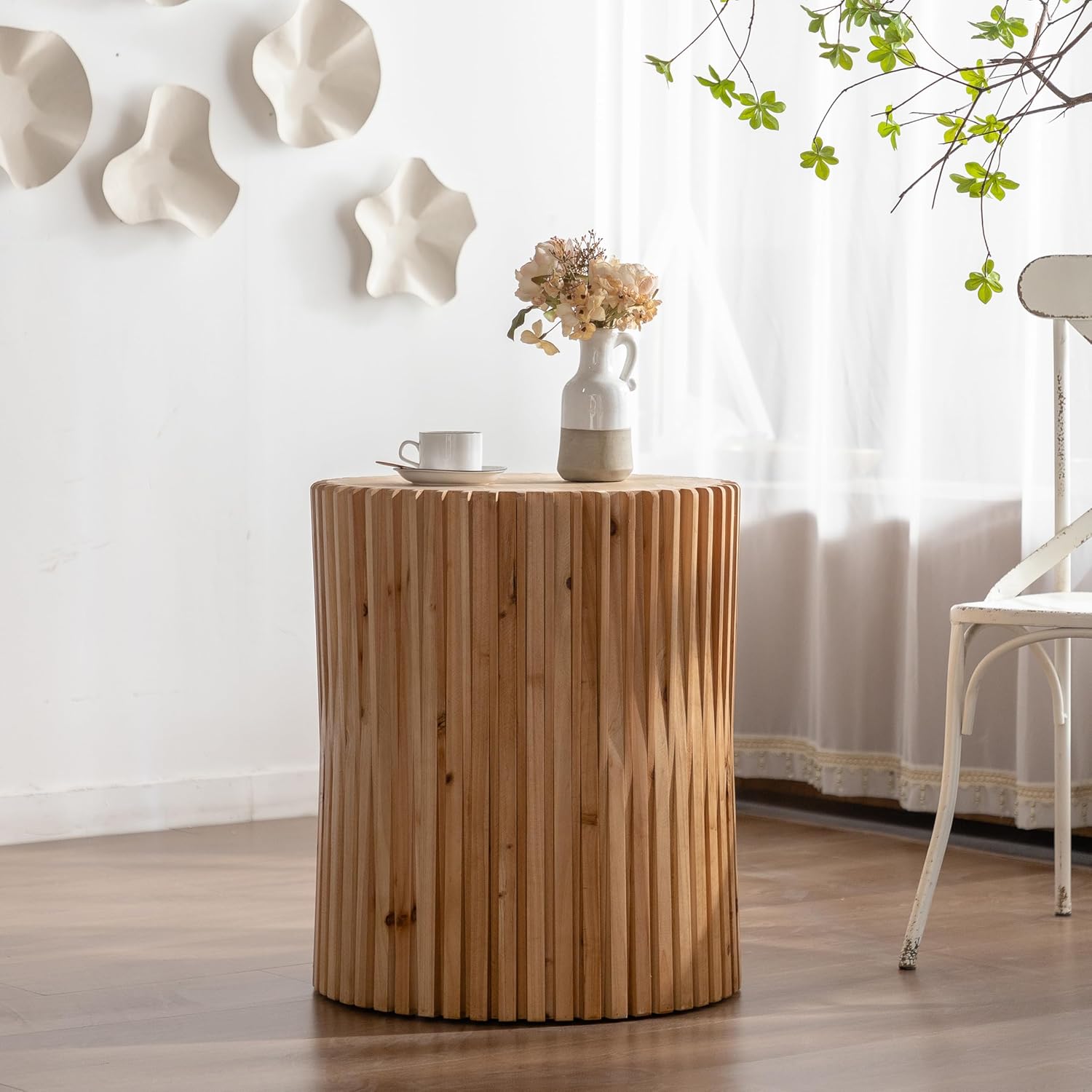 Cylindrical Coffee Table with Vertical Texture Relief Design T814