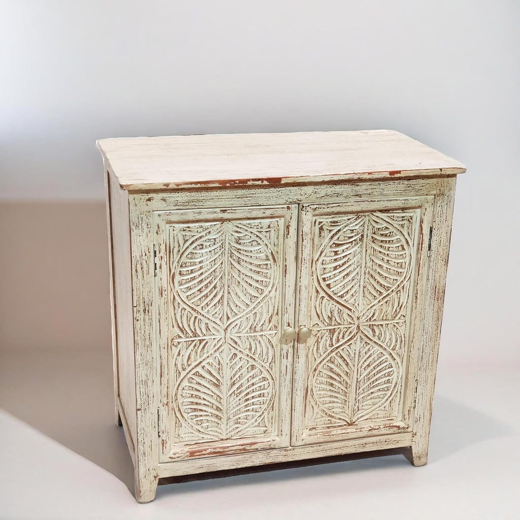 Hand Carved Leaf Small Buffet Storage Cabinet Sideboard M5704