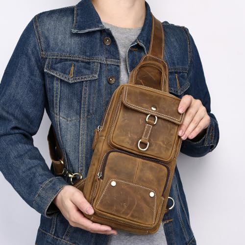 Brown Genuine Leather Sling Backpack C86145