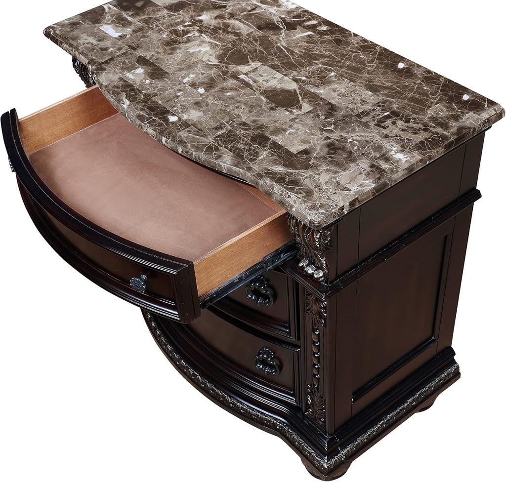 Rich Brown Cherry Finish Solid Wood 3-Drawer Nightstand B9918