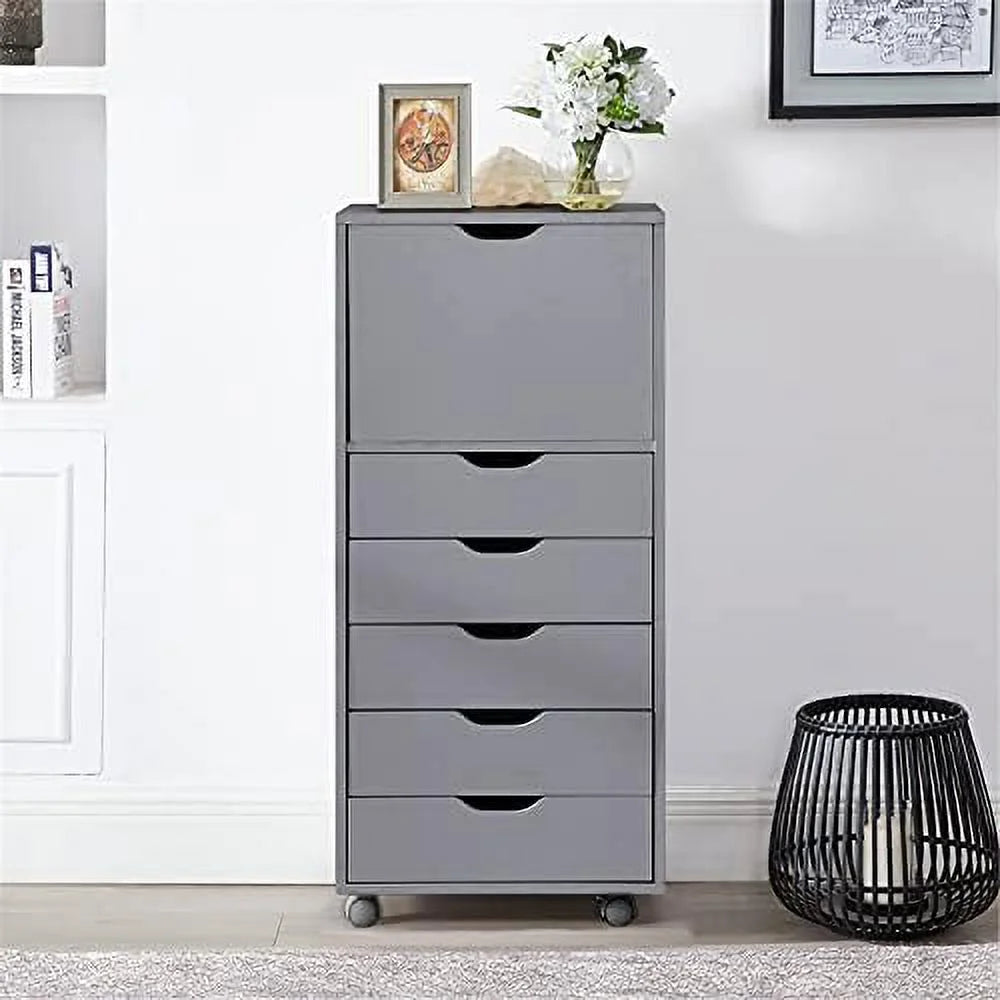 Distressed Black 6-Drawer File Cabinet on Wheels Z38946