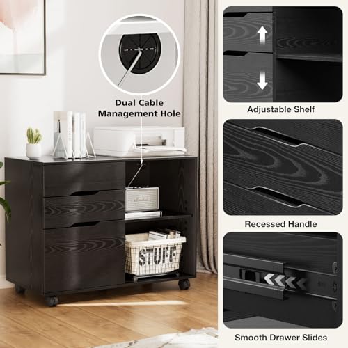 Rustic Brown 3 Drawer Lateral File Cabinet with Wheels A635