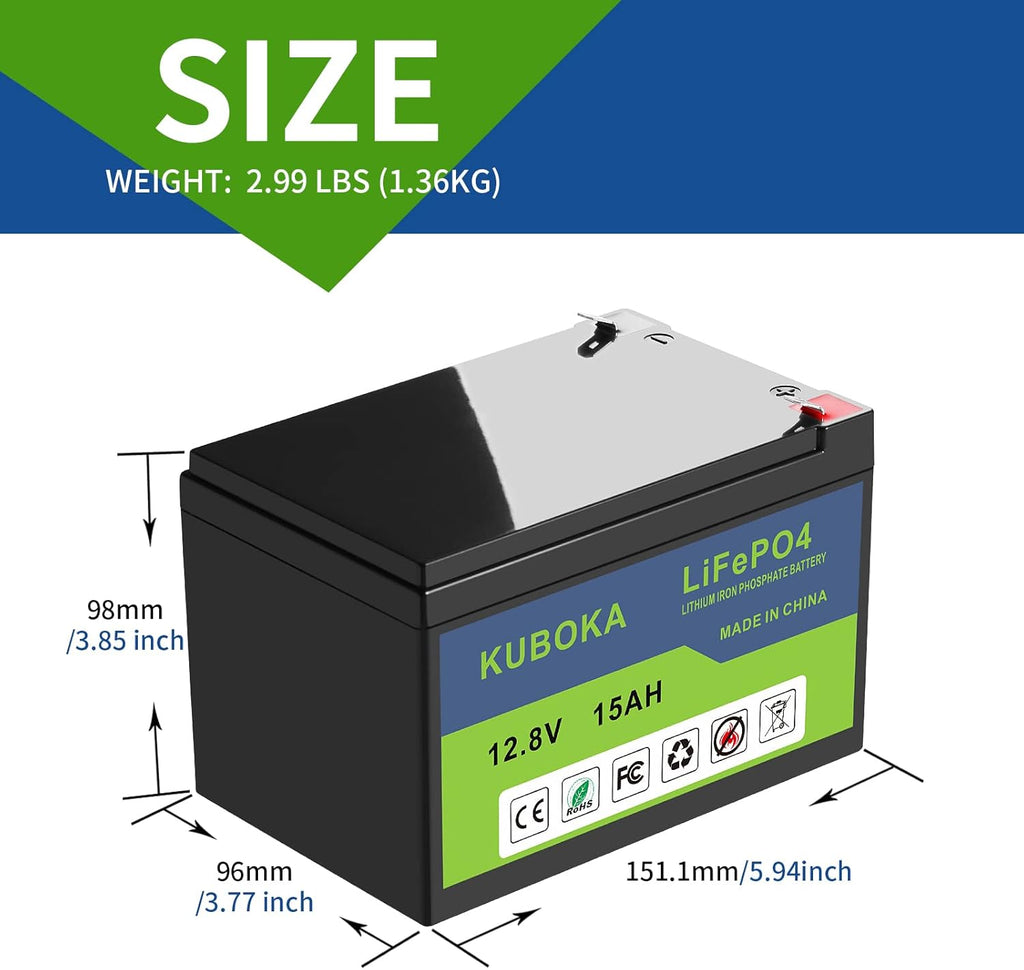 12V 15Ah Lithium-ion Rechargeable Battery Deep Cycle Pack of 2 W14251