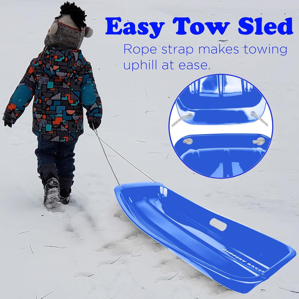 Blue 3 Pack Plastic Toboggan Snow Sled with Handles and Pull Rope F2508