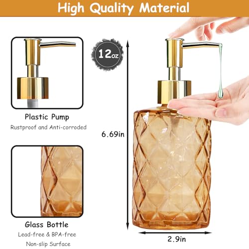 Green Glass Soap Dispenser Set with Black Pump, 13.5oz Refillable (2 Pack) D375746