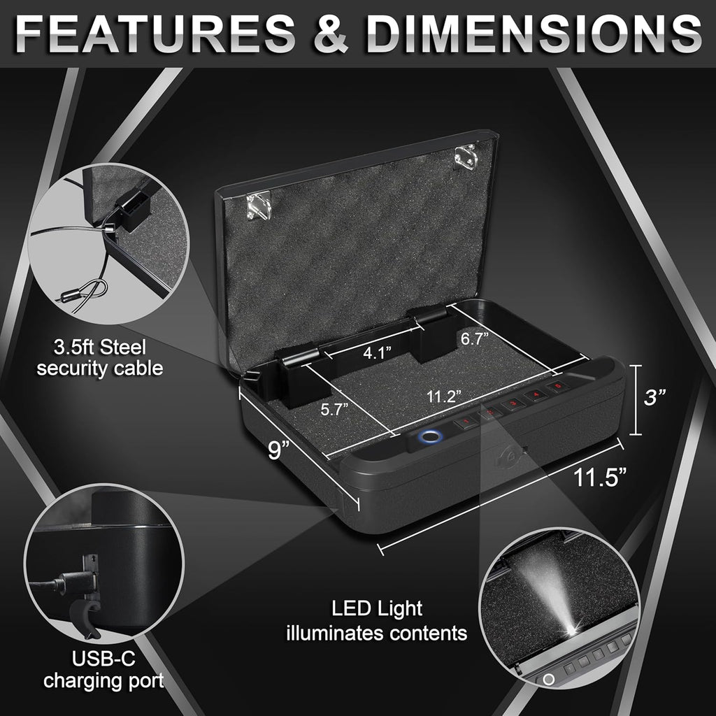 Biometric Gun Safe for Handgun with Fingerprint Reader, PIN Keypad and Folding Key V4728