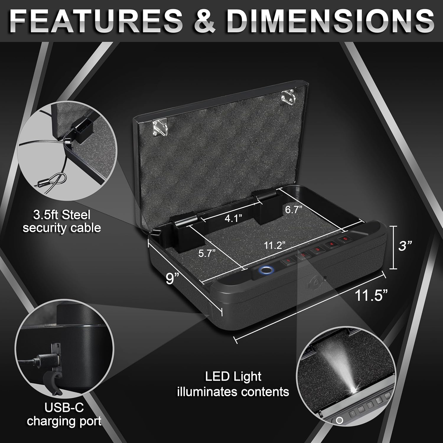 Biometric Gun Safe for Handgun with Fingerprint Reader, PIN Keypad and Folding Key V4728