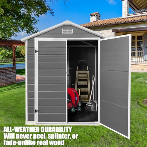 Grey Waterproof Plastic Outdoor Storage Shed with Floor and Lockable Door A3326