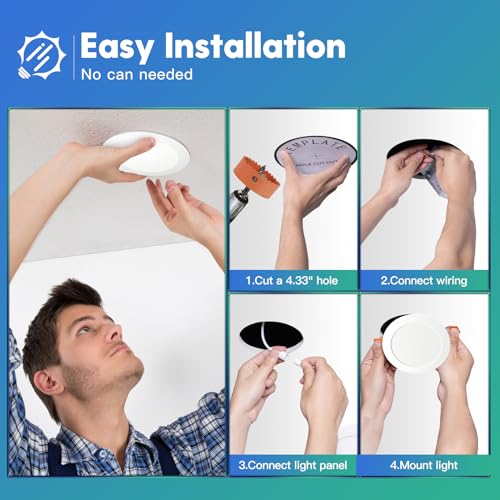 6 Pack 6 Inch Ultra-Thin LED Recessed Ceiling Light with Junction Box, Selectable 2700K/3000K/3500K/4000K/5000K, Dimmable B2703