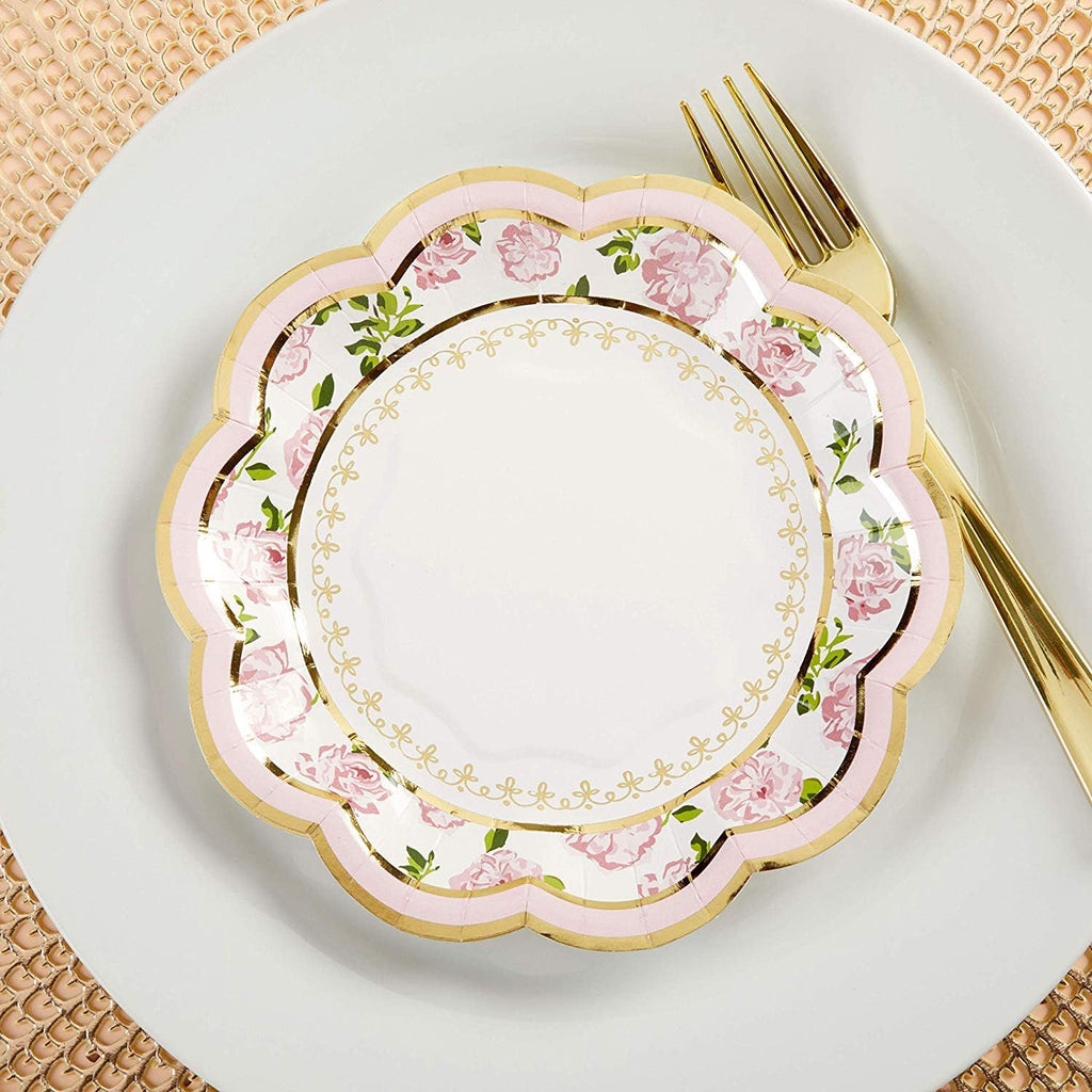 32 Pcs 7 Inch Pink Floral Paper Plates N366032