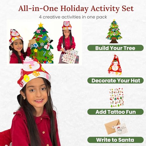 4-in-1 Felt Christmas Tree Wall Set with 32 Velcro Ornaments L241350