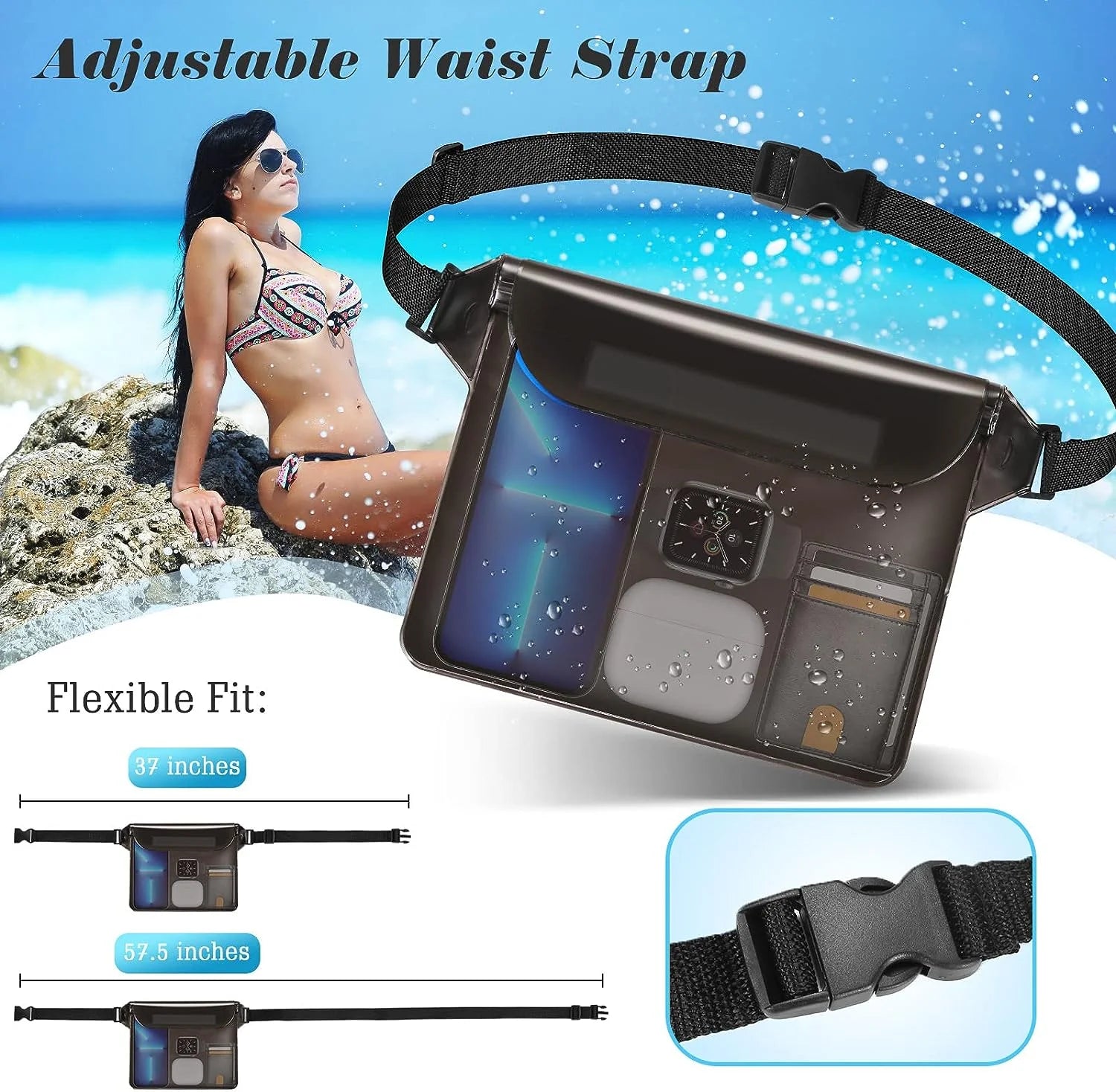 Black+White 2Pack Waterproof Pouch with Waist Strap J2188