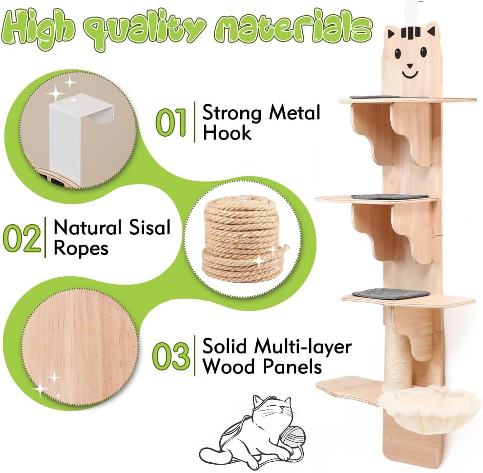 4-Tier Door Hanging Cat Tree with Scratching Post and Hammock G317251