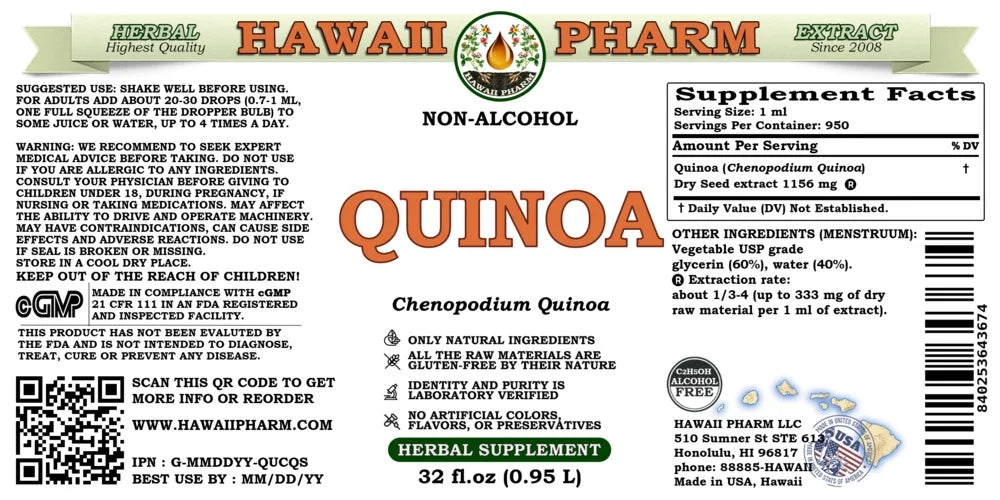 Quinoa Dry Seed Alcohol-Free Liquid Extract Glycerite 32 Fl.Oz B756