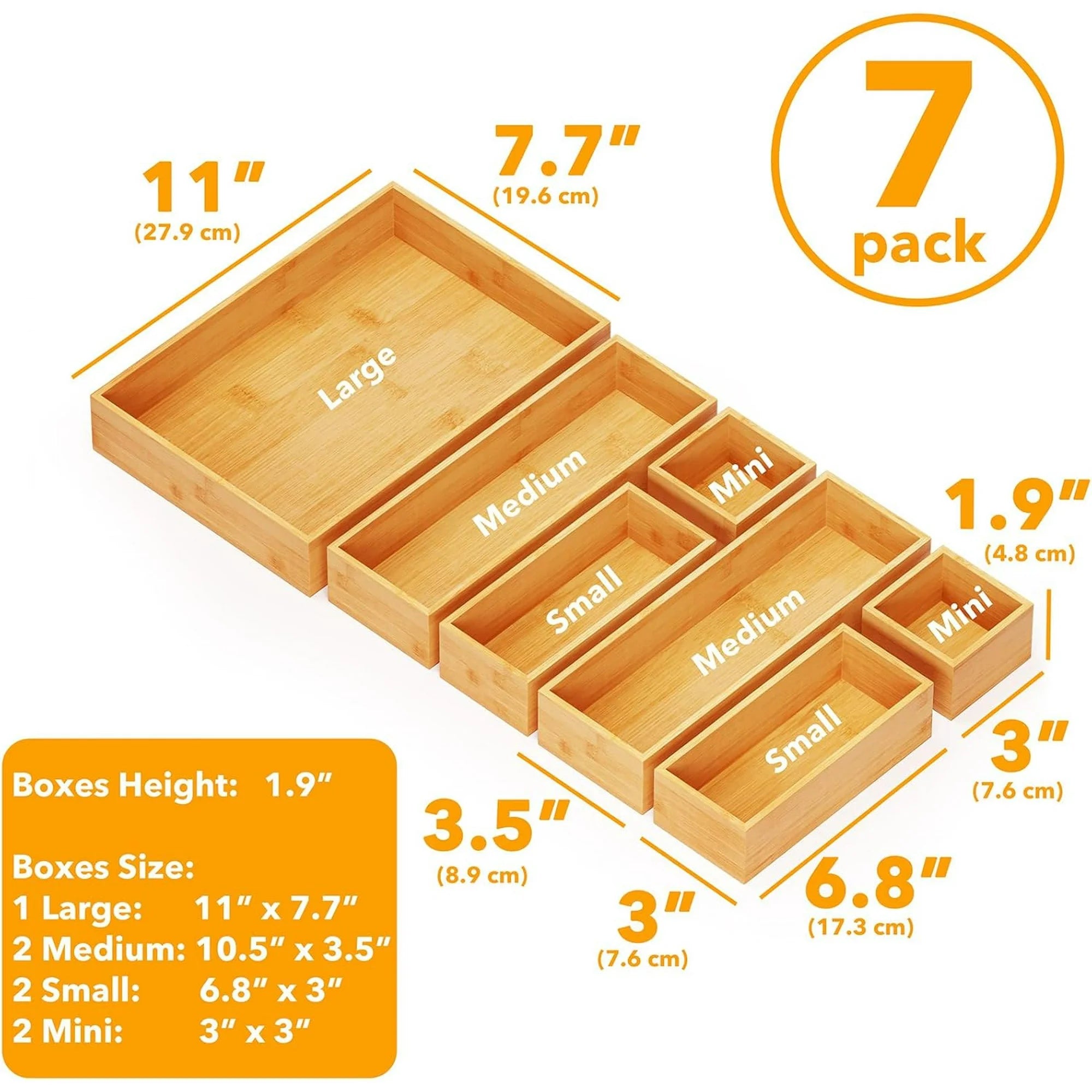 7-Piece Bamboo Drawer Organizer Storage Boxes Set O46858