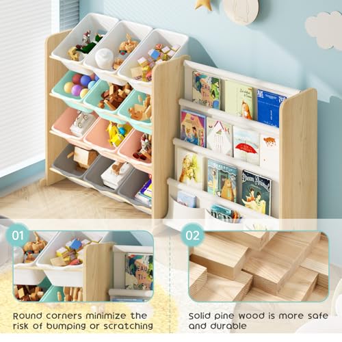 White 12 Bin Toy Storage Organizer with Bookshelf V836