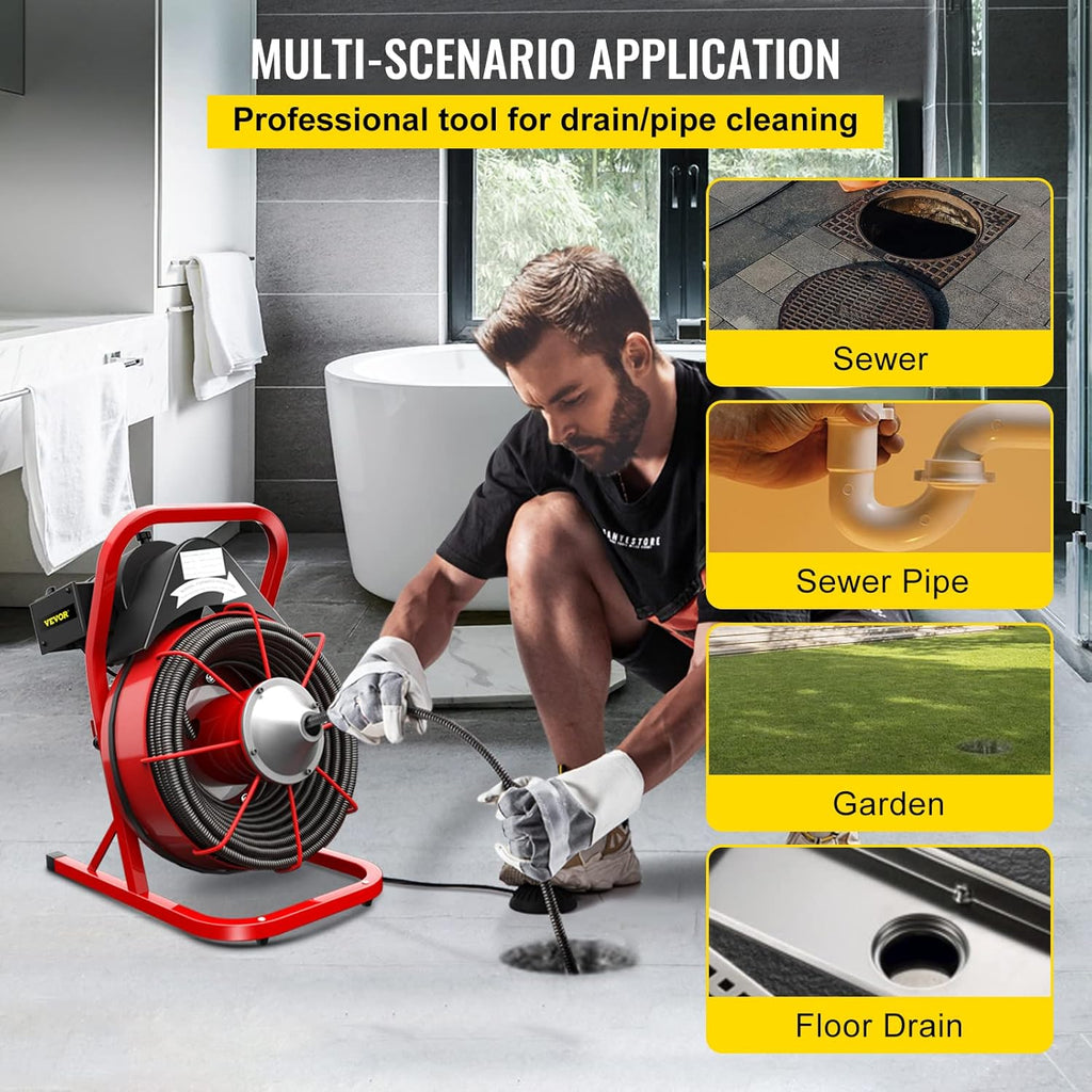 75Ft x 1/2Inch 370W Drain Cleaning Machine I540
