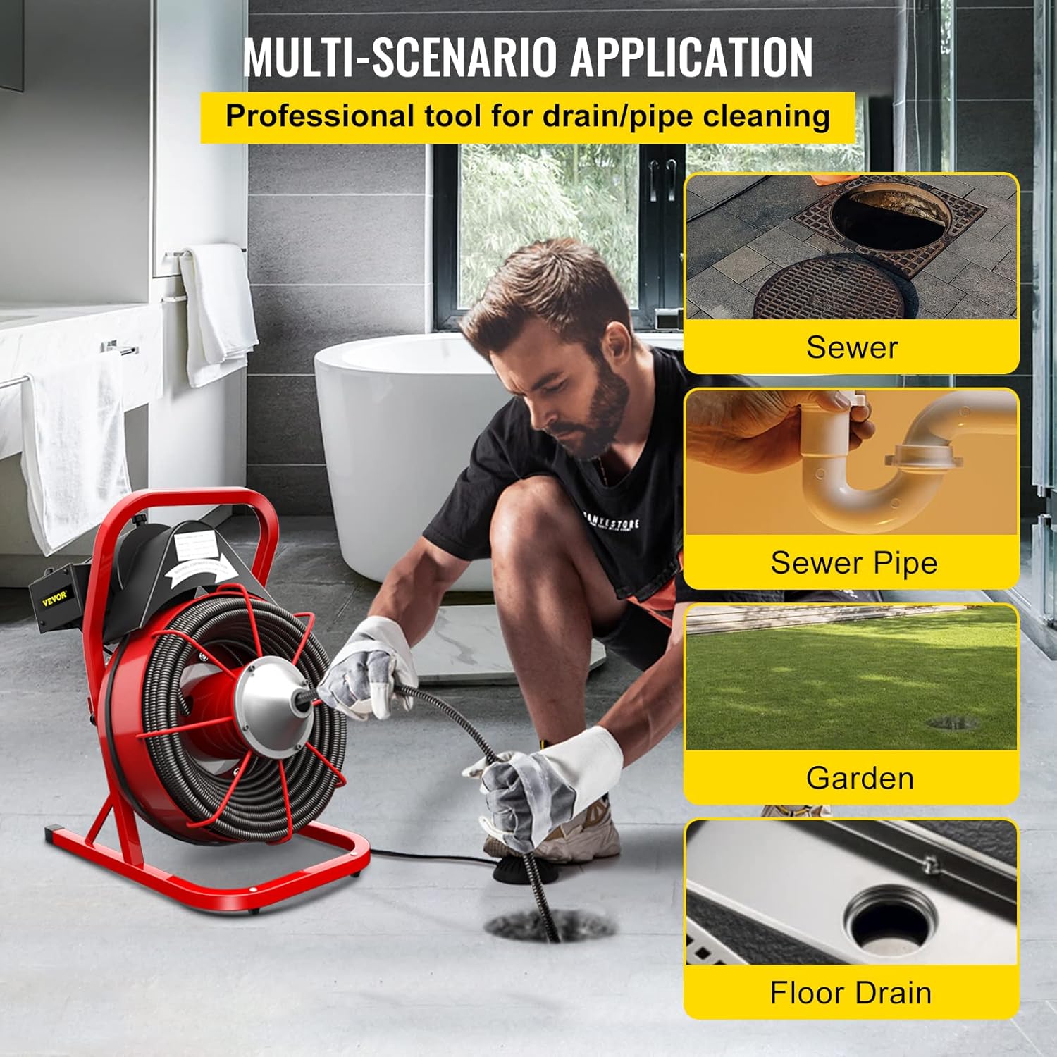 75Ft x 1/2Inch 370W Drain Cleaning Machine I540
