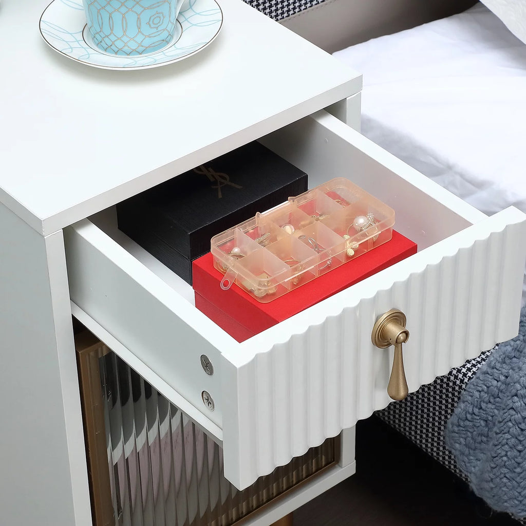 White Narrow Nightstand with Drawer J143