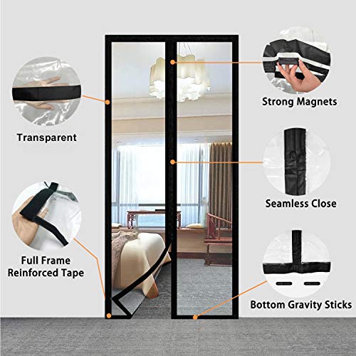 Transparent Insulated Door Curtain, Magnetic Thermal Door Cover, Self-Closing Magnetic Screen Door, Fits Doors up to 38" x 82" M3627