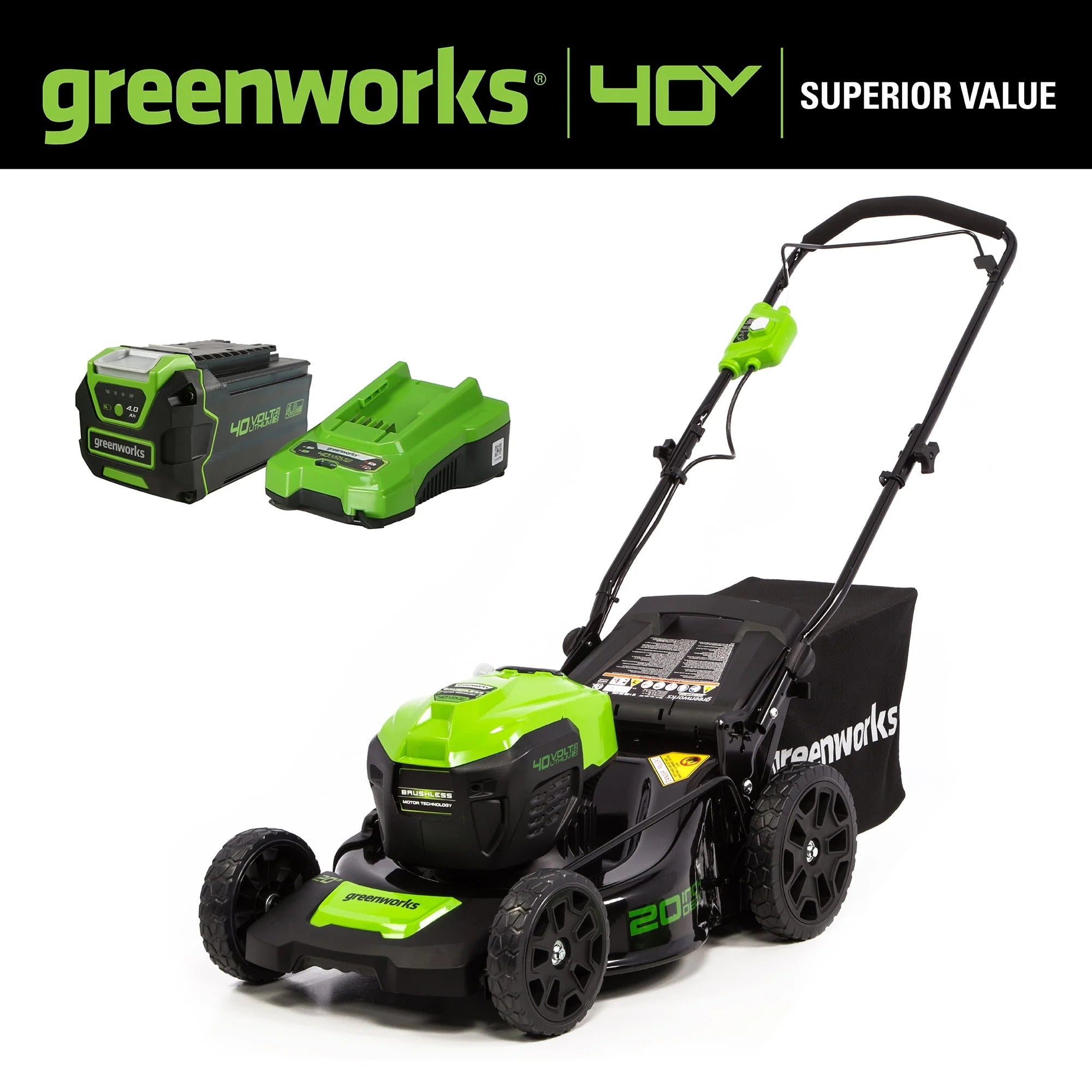 40V 20 Brushless Push Lawn Mower with 4.0 Ah Battery & Quick Charger V274871