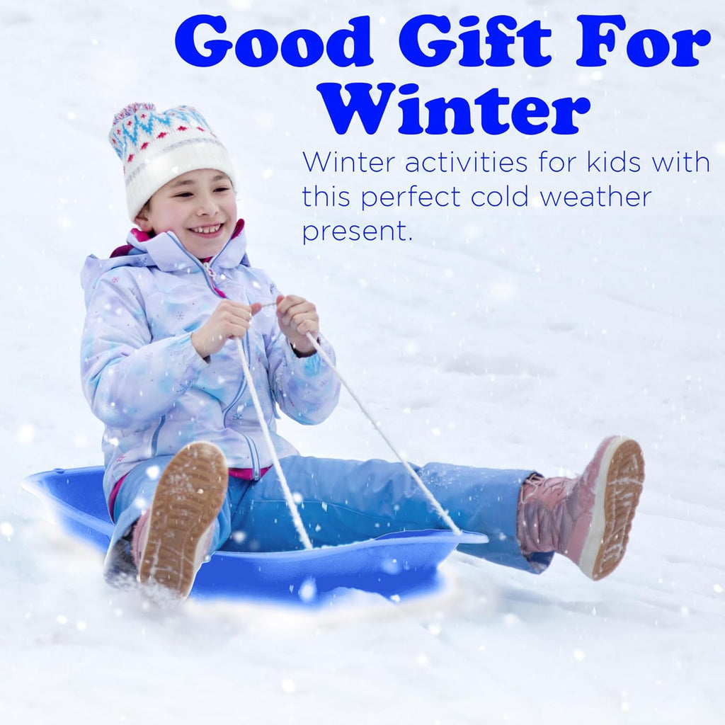 Blue 3 Pack Plastic Toboggan Snow Sled with Handles and Pull Rope F2508